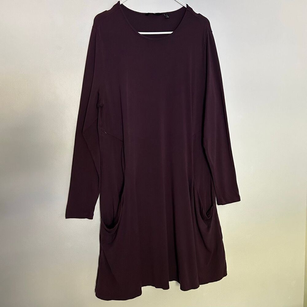 Betabrand Long Sleeve Pocket Dress Women’s Size L Burgundy Plum Work Casual